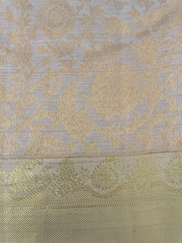 ShopNaya Exclusive | Metallic Brocade Kanchipuram Pure Silk Saree | Beige | Pure Gold Zari | Handwoven | Ships from California